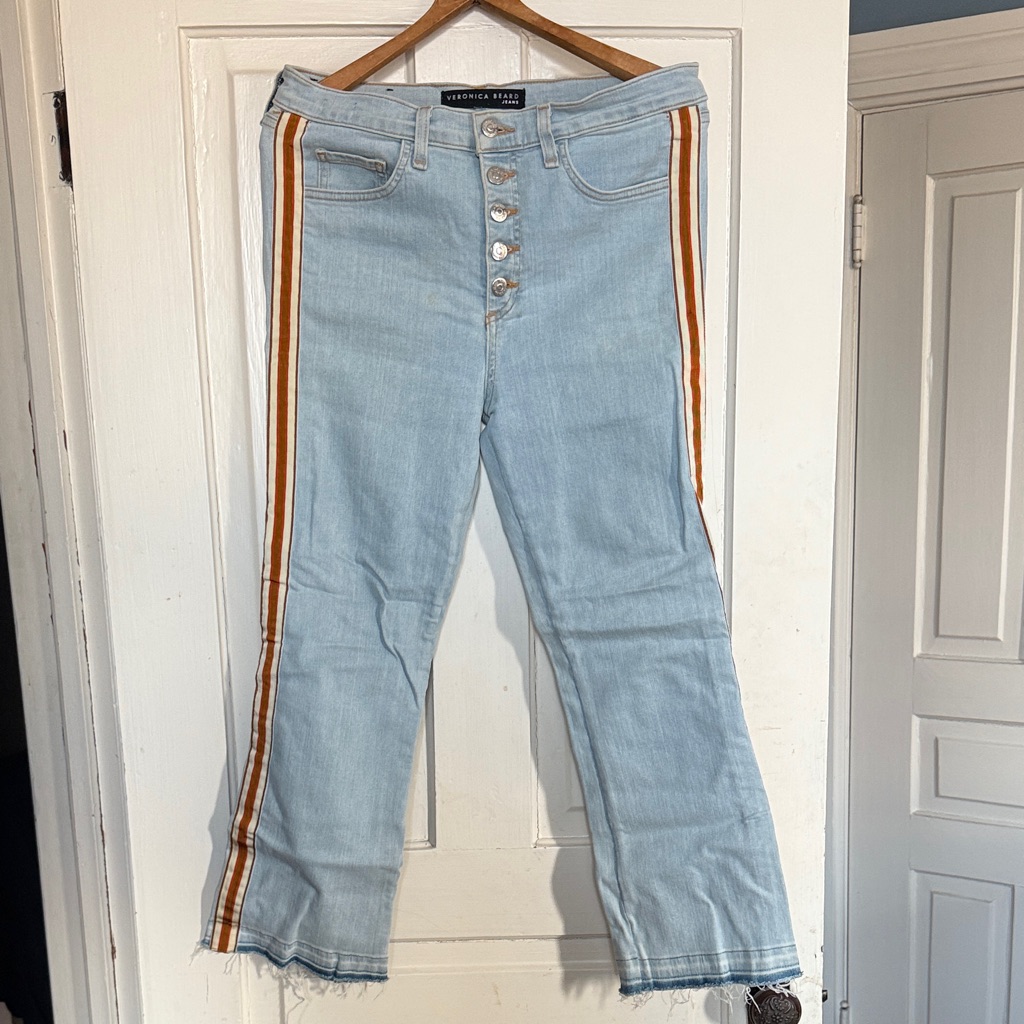 Veronica Beard Carolyn High-Rise Baby Bootcut Jeans With Ribbon Stripe